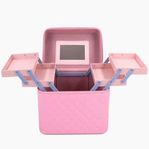 NFI essentials PU Makeup Box with Mirror 4 Layer Foldable Tray, Cosmetic Organizer for Women, Vanity Bridal Beauty Wedding Box Party Case for Girls - Image 9