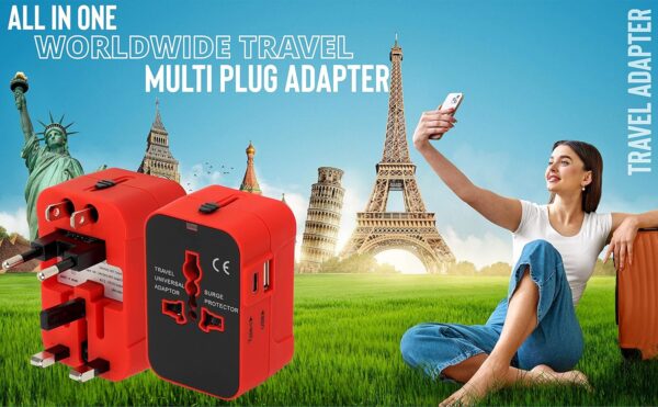 rts 224+ Countries Universal Travel Adapter with USB-C Type C & USB International All in One Travel Adapter, Universal Travel Essentials with 2.4A Universal Adaptor, for Phone, Laptop, Mobile, Tablet - Image 8