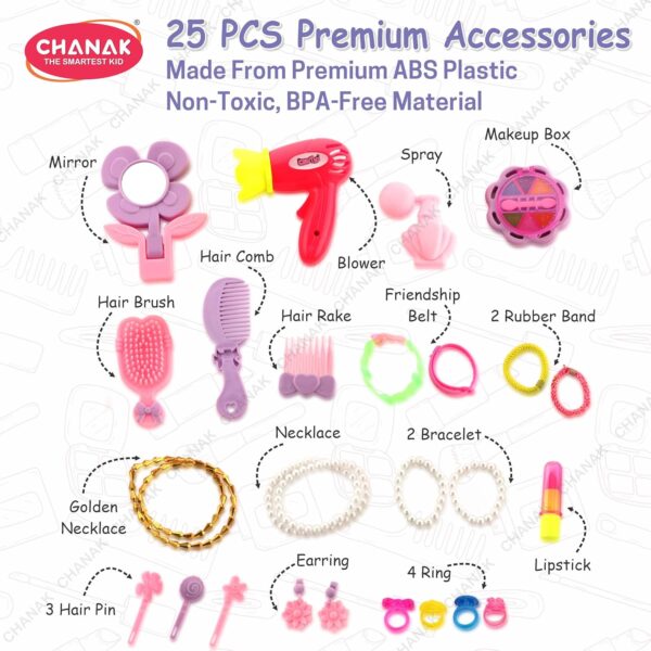 Chanak Beauty Set Suitcase On Wheel, The Ultimate Beauty Set On Wheels for Girls, Makeup Kit is Easy to Clean & Use, Portable Beauty Set with 23 Pieces for 3 Years BIS Approved. (Beauty Set Trolley) - Image 3