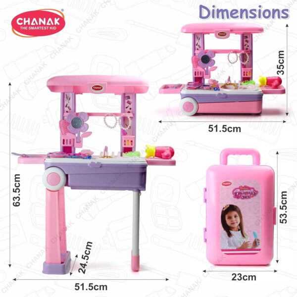 Chanak Beauty Set Suitcase On Wheel, The Ultimate Beauty Set On Wheels for Girls, Makeup Kit is Easy to Clean & Use, Portable Beauty Set with 23 Pieces for 3 Years BIS Approved. (Beauty Set Trolley) - Image 9