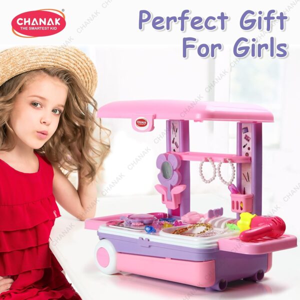 Chanak Beauty Set Suitcase On Wheel, The Ultimate Beauty Set On Wheels for Girls, Makeup Kit is Easy to Clean & Use, Portable Beauty Set with 23 Pieces for 3 Years BIS Approved. (Beauty Set Trolley) - Image 10