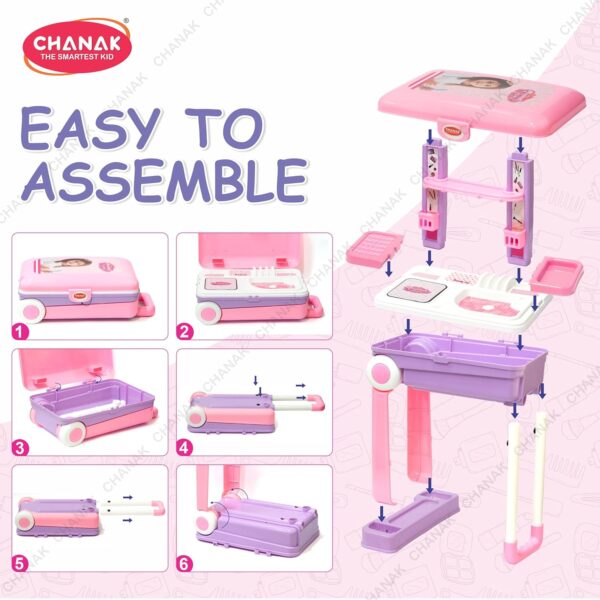 Chanak Beauty Set Suitcase On Wheel, The Ultimate Beauty Set On Wheels for Girls, Makeup Kit is Easy to Clean & Use, Portable Beauty Set with 23 Pieces for 3 Years BIS Approved. (Beauty Set Trolley) - Image 8