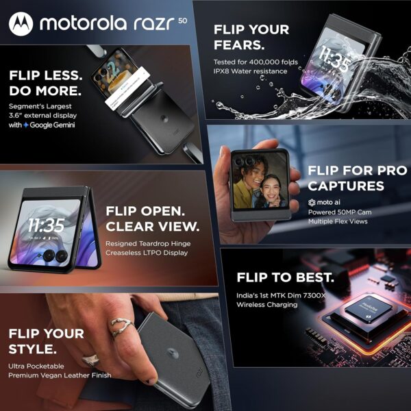 Motorola razr 50 (Koala Grey, 8GB RAM, 256GB Storage) | 3.6" External AMOLED Display | 6.9" AMOLED 120Hz Display | 32MP Selfie Camera - Image 3