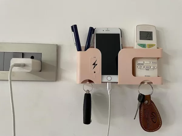GEOCARTER Wall Mobile Holder | Multi-Purpose Mobile Stand for Wall | Remote Holder & Mobile Charging Stand, Wall Phone Holder for Charging | Kitchen Organizer Rack Wall Mounted | Useful Gadget-Apricot - Image 2