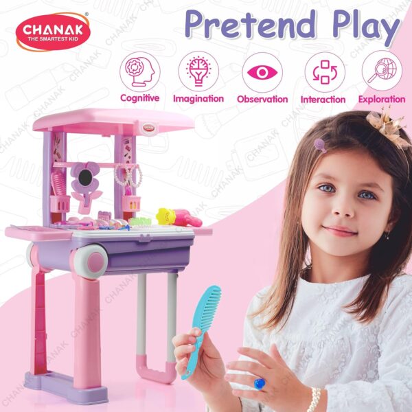 Chanak Beauty Set Suitcase On Wheel, The Ultimate Beauty Set On Wheels for Girls, Makeup Kit is Easy to Clean & Use, Portable Beauty Set with 23 Pieces for 3 Years BIS Approved. (Beauty Set Trolley) - Image 4