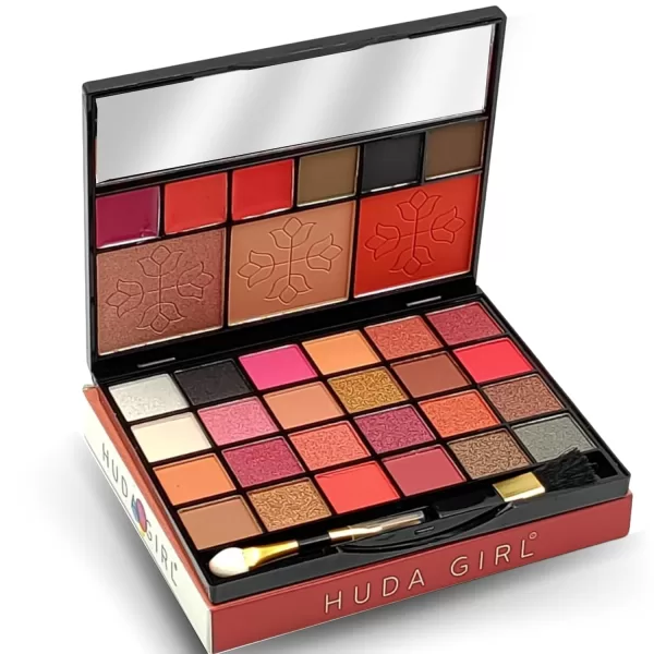 HUDA GIRL All-in-One Makeup Kit with Mirror - Includes 24 Eyeshadow Palette with Brush, 3 Eyebrow Powder, 3 Lip Gloss, 2 Applicator, Blush Contour and Highlighter Palette for Girl & Womens - Image 2