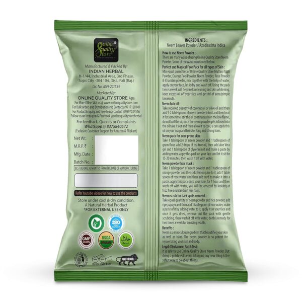 Online Quality Store Pure Neem Leaves Powder For Pimple-free Clear Skin, silky hair & Hair Cleanser |Organic Pure & Natural Neem Leaves Powder-50g - Image 3