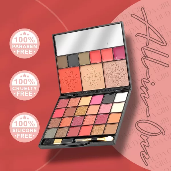 HUDA GIRL All-in-One Makeup Kit with Mirror - Includes 24 Eyeshadow Palette with Brush, 3 Eyebrow Powder, 3 Lip Gloss, 2 Applicator, Blush Contour and Highlighter Palette for Girl & Womens - Image 4