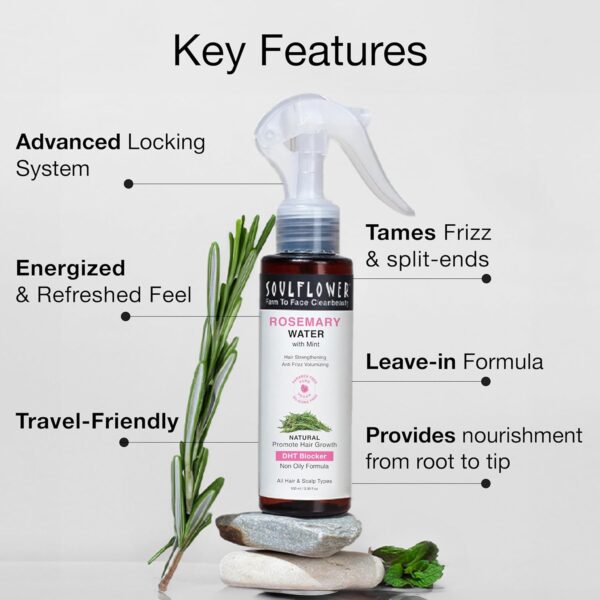 Soulflower Rosemary Water spray with mint| For Hair growth, Hair fall control, Scalp health, Hair damage protection, Anti frizz| Rosemary, Niacinamide & peppermint Oil | Men & Women | 100ml - Image 3