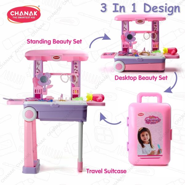 Chanak Beauty Set Suitcase On Wheel, The Ultimate Beauty Set On Wheels for Girls, Makeup Kit is Easy to Clean & Use, Portable Beauty Set with 23 Pieces for 3 Years BIS Approved. (Beauty Set Trolley) - Image 7
