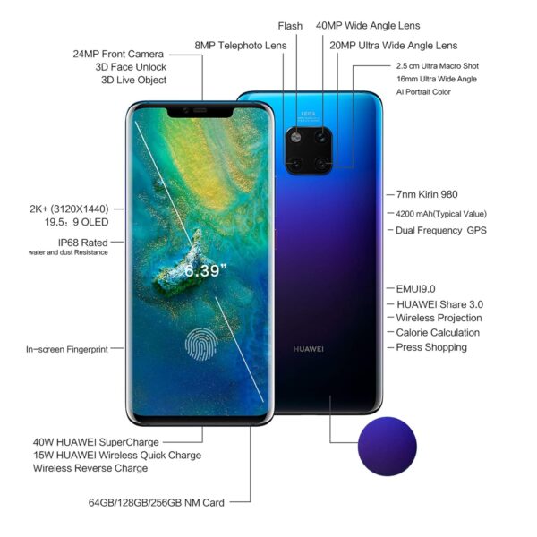 Huawei Mate 20 Pro LYA-L29 (Twilight, 6GB RAM, 128GB Storage) - Image 5