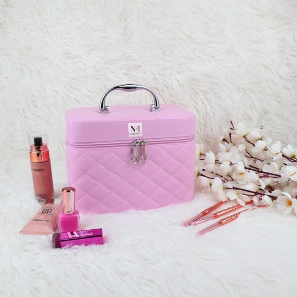 NFI essentials Hard Shell Vanity Cases for Women Travel Portable Carrying Cosmetic Case Suitcase Organizer Makeup Storage Box for Girls Toiletries Bag (MBO-12-Pink) - Image 7
