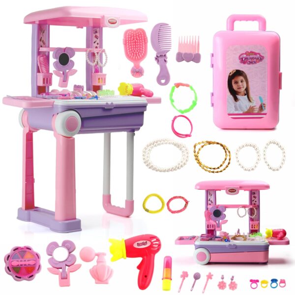 Chanak Beauty Set Suitcase On Wheel, The Ultimate Beauty Set On Wheels for Girls, Makeup Kit is Easy to Clean & Use, Portable Beauty Set with 23 Pieces for 3 Years BIS Approved. (Beauty Set Trolley) - Image 2