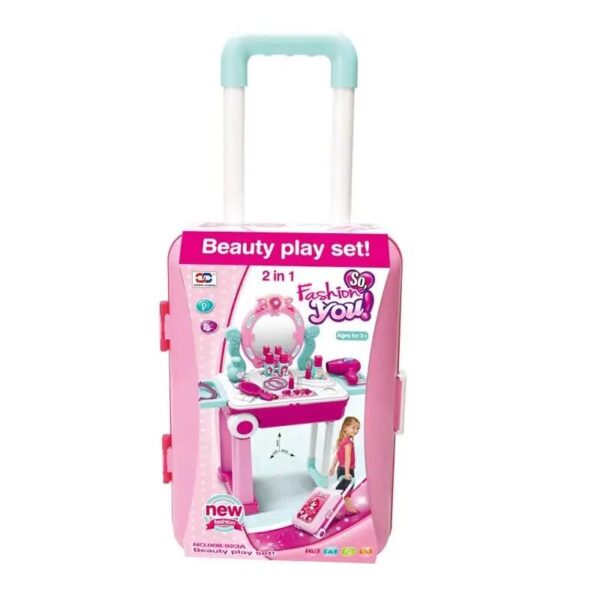 URBAN TOYS Beauty Makeup Kit for Doll Girls Cosmetic Set 2 in 1 Vanity Table Portable Trolley Pretend Play Set Toy with Make up Accessories for Kids Plastic (Pink) 21 Pieces - Image 9