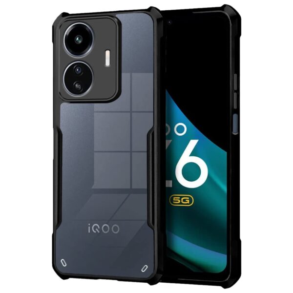 Fashionury TPU+Plastic Shockproof Crystal Clear Back Cover Case for Iqoo Z6 Lite 5G 360 Degree Protection Protective Design Transparent Back Cover Case for Iqoo Z6 Lite 5G Black Bumper - Image 2