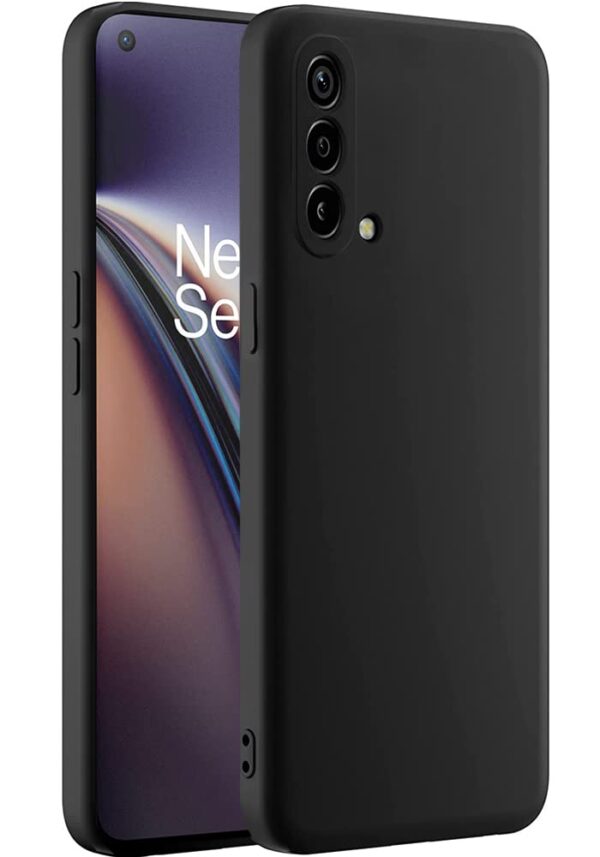 Amozo Liquid Silicon Shockproof, Camera Protection, with Fabric Lining Back Case Cover for OnePlus Nord CE 5G (Silicon | Black) - Image 2