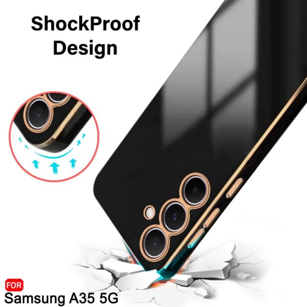 TheGiftKart Luxurious Golden-Plated Back Cover Case for Samsung Galaxy A35 5G | Raised Lips for Camera & Screen Protection | ShockProof Design | Stylish Back Cover Case for Samsung A35 5G (TPU, Black) - Image 5