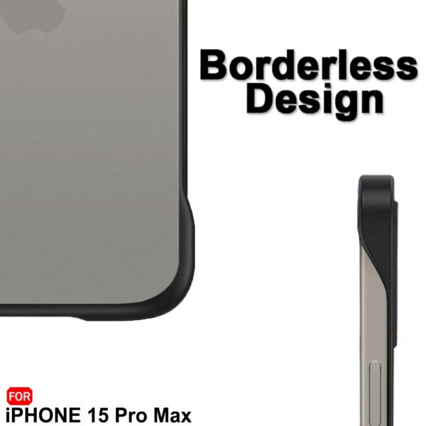 TheGiftKart Hybrid Ultimate Slim Back Case Cover for iPhone 15 Pro Max | Camera & Screen Protection | Frosted Matte Translucent Hard Back Case Cover for iPhone 15 Pro Max (PC & TPU, Black Bumper) - Image 8