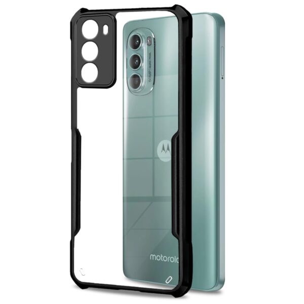 Fashionury TPU+Plastic Crystal Clear Back Cover for Motorola G62 5G | 360 Degree Protection | Transparent Back Cover Case for Motorola G62 5G Black Bumper - Image 4