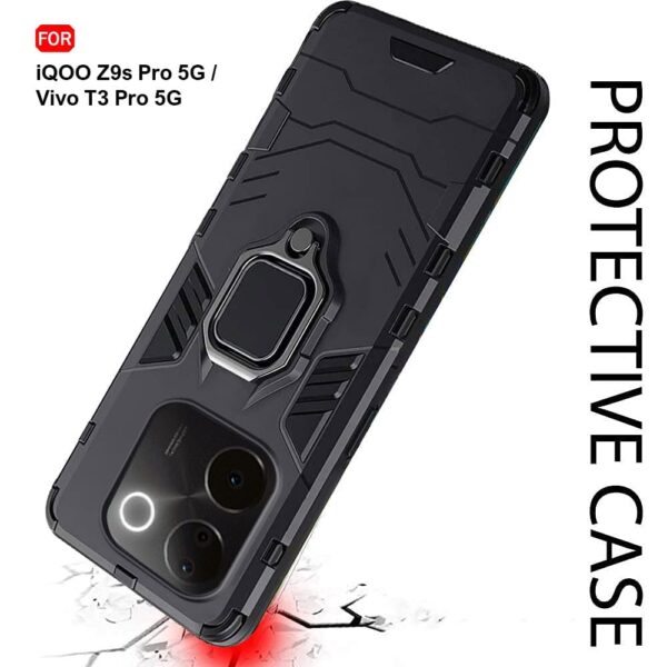 TheGiftKart Tough Armor Bumper Back Case Cover for iQOO Z9s Pro 5G / Vivo T3 Pro 5G | Ring Holder & Kickstand In-Built | 360 Degree Protection Back Cover for iQOO Z9s Pro/Vivo T3 Pro (PC & TPU, Black) - Image 8