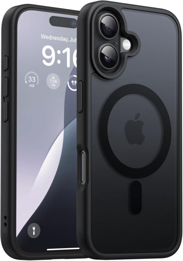 Elzzi Magnetic Guard Designed for iPhone 16 Case Translucent Matte Hard PC + TPU Back Cover [Compatible with MagSafe] Anti-Scratch Shockproof Phone Case (6.1 Inch, Black) - Image 2