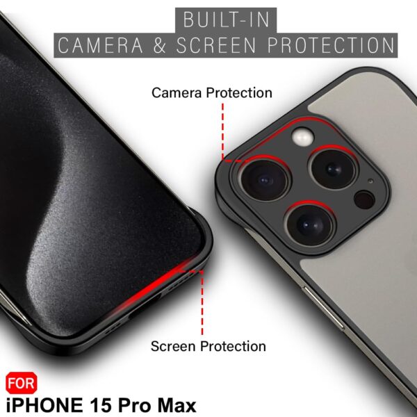 TheGiftKart Hybrid Ultimate Slim Back Case Cover for iPhone 15 Pro Max | Camera & Screen Protection | Frosted Matte Translucent Hard Back Case Cover for iPhone 15 Pro Max (PC & TPU, Black Bumper) - Image 4