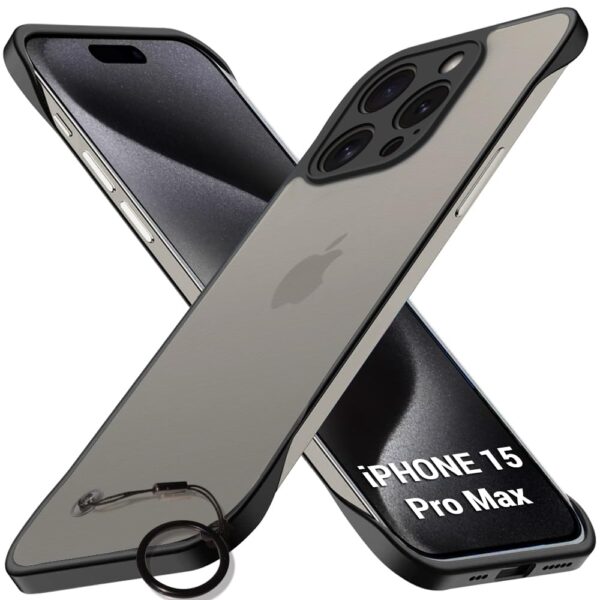 TheGiftKart Hybrid Ultimate Slim Back Case Cover for iPhone 15 Pro Max | Camera & Screen Protection | Frosted Matte Translucent Hard Back Case Cover for iPhone 15 Pro Max (PC & TPU, Black Bumper) - Image 2