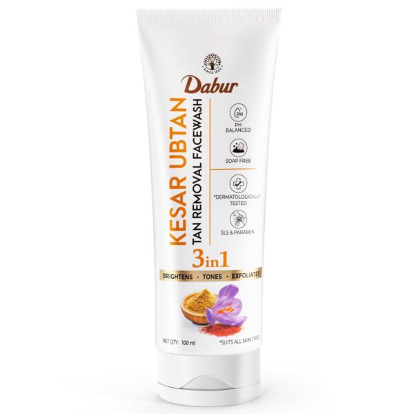 Dabur Kesar Ubtan Face Wash-100ml | Enriched with Natural Turmeric, Niacinamide & Saffron to Brighten, Tone and gently Exfoliate Skin | For Removing Tan, Dark Spots, Dirt & Impurities | For Men & Women - Image 2