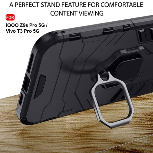 TheGiftKart Tough Armor Bumper Back Case Cover for iQOO Z9s Pro 5G / Vivo T3 Pro 5G | Ring Holder & Kickstand In-Built | 360 Degree Protection Back Cover for iQOO Z9s Pro/Vivo T3 Pro (PC & TPU, Black) - Image 6