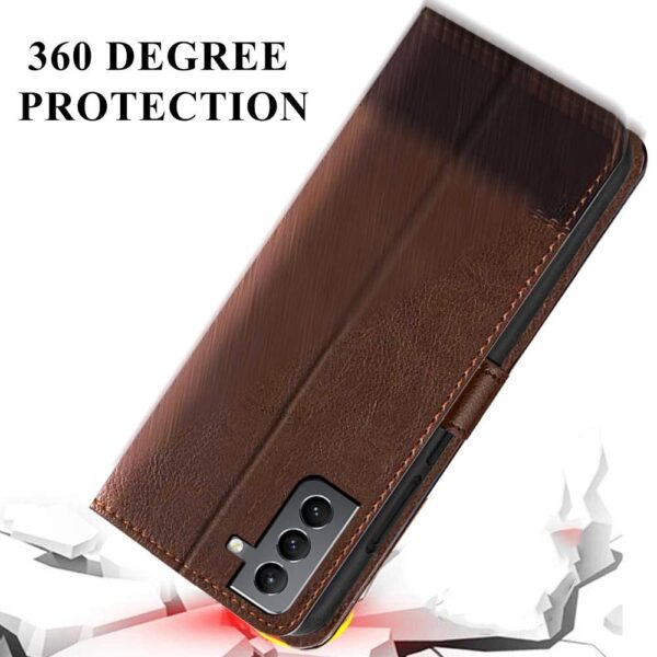 TheGiftKart Flip Back Cover Case for Samsung Galaxy S21 FE 5G | Dual-Color Leather Finish | Inbuilt Stand & Pockets | Wallet Style Flip Back Case Cover for Samsung Galaxy S21 FE 5G (Brown & Coffee) - Image 8