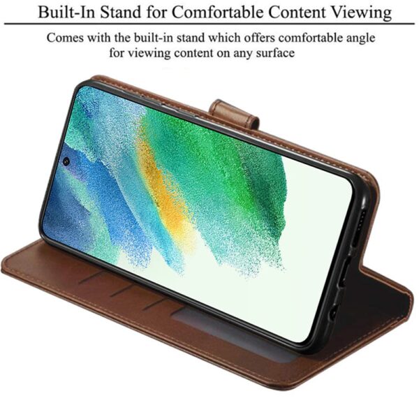 TheGiftKart Flip Back Cover Case for Samsung Galaxy S21 FE 5G | Dual-Color Leather Finish | Inbuilt Stand & Pockets | Wallet Style Flip Back Case Cover for Samsung Galaxy S21 FE 5G (Brown & Coffee) - Image 4
