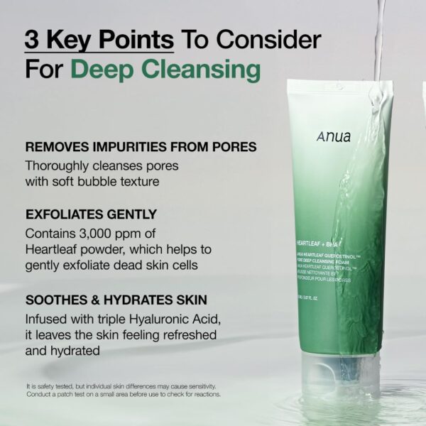 Anua Heartleaf Quercetinol Pore Deep Cleansing Foam, Facial Cleanser, for Double Cleansing, BHA, Hyaluronic Acid, Glycerin, Face Wash, Blackhead Remover, Korean Skincare (150ml) - Image 5