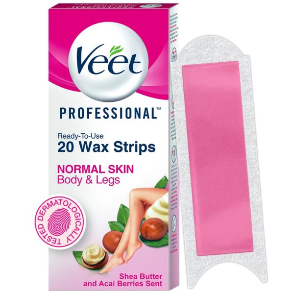 Veet Professional Waxing Strips Kit for Normal Skin, 20 Strips | Gel Wax Hair Removal for Women | Up to 28 Days of Smoothness | No Wax Heater or Wax Beans Required, Pack of 1 - Image 2