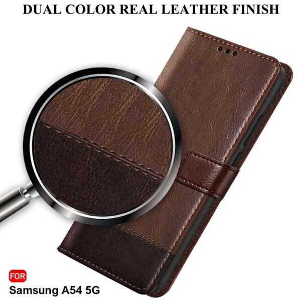 TheGiftKart Flip Back Cover Case for Samsung Galaxy A54 5G | Dual-Color Leather Finish | Inbuilt Stand & Pockets | Wallet Style Flip Back Case Cover for Samsung Galaxy A54 5G (Brown & Coffee) - Image 4