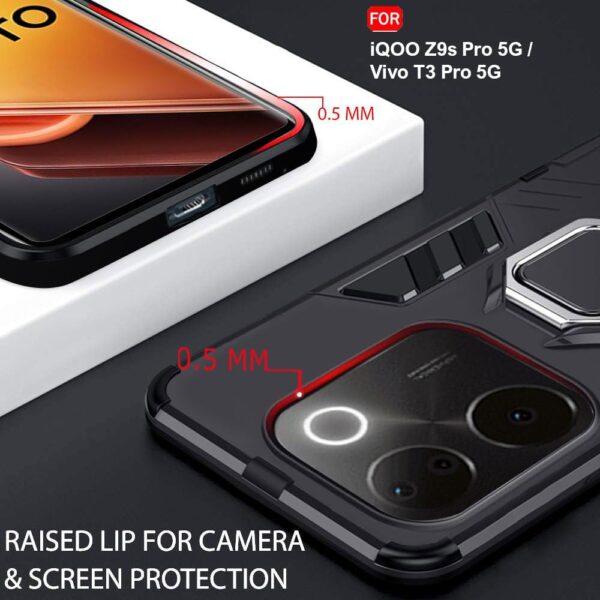 TheGiftKart Tough Armor Bumper Back Case Cover for iQOO Z9s Pro 5G / Vivo T3 Pro 5G | Ring Holder & Kickstand In-Built | 360 Degree Protection Back Cover for iQOO Z9s Pro/Vivo T3 Pro (PC & TPU, Black) - Image 4