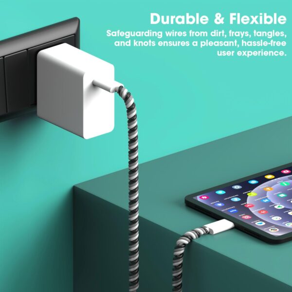 Sounce Spiral Cable Protector, Chargers Cable Protector Data Cable Protective Sleeve, Headphone Saver, Charger Protective Cover for Phone USB Prevent Pets from Biting The Cable (Set of 2) - Image 4