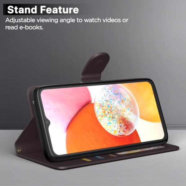 Pikkme Flip Cover Leather Finish | Inside TPU with Card Pockets | Wallet Stand and Shock Proof | Complete Protection Flip Case for Samsung Galaxy A14 4G / A14 5G(Coffee) - Image 4