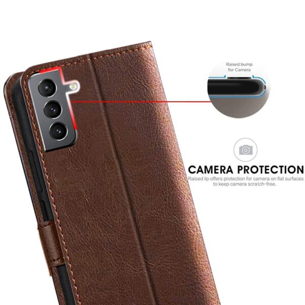 TheGiftKart Flip Back Cover Case for Samsung Galaxy S21 FE 5G | Dual-Color Leather Finish | Inbuilt Stand & Pockets | Wallet Style Flip Back Case Cover for Samsung Galaxy S21 FE 5G (Brown & Coffee) - Image 7