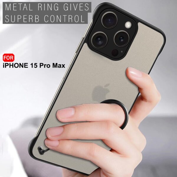 TheGiftKart Hybrid Ultimate Slim Back Case Cover for iPhone 15 Pro Max | Camera & Screen Protection | Frosted Matte Translucent Hard Back Case Cover for iPhone 15 Pro Max (PC & TPU, Black Bumper) - Image 6