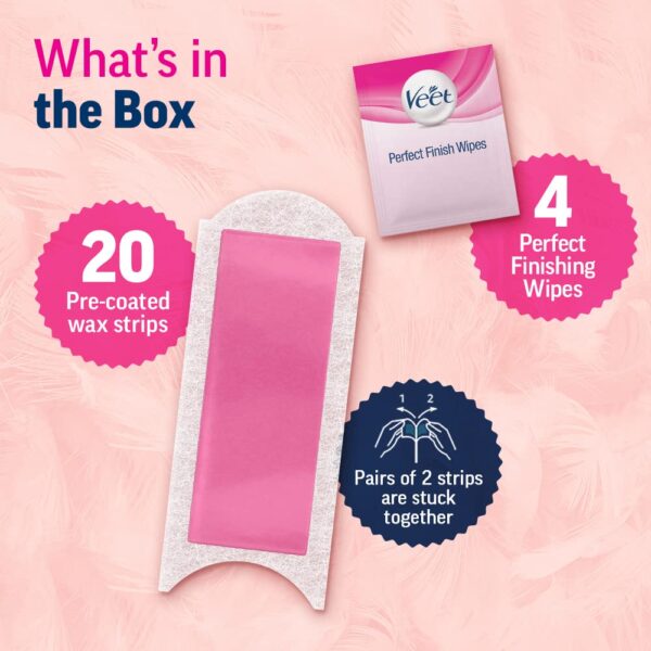 Veet Professional Waxing Strips Kit for Normal Skin, 20 Strips | Gel Wax Hair Removal for Women | Up to 28 Days of Smoothness | No Wax Heater or Wax Beans Required, Pack of 1 - Image 7