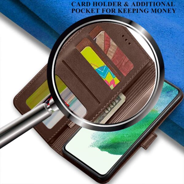 TheGiftKart Flip Back Cover Case for Samsung Galaxy S21 FE 5G | Dual-Color Leather Finish | Inbuilt Stand & Pockets | Wallet Style Flip Back Case Cover for Samsung Galaxy S21 FE 5G (Brown & Coffee) - Image 6