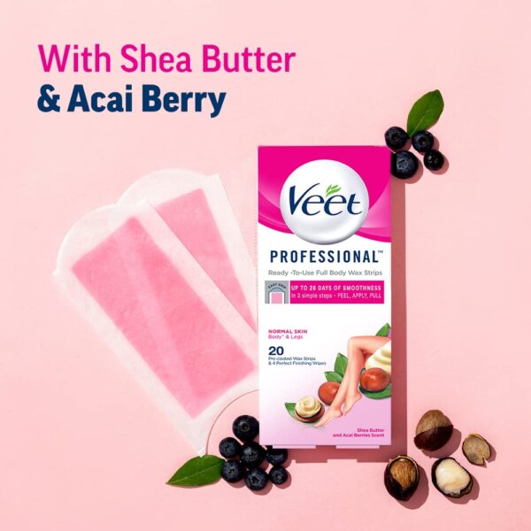 Veet Professional Waxing Strips Kit for Normal Skin, 20 Strips | Gel Wax Hair Removal for Women | Up to 28 Days of Smoothness | No Wax Heater or Wax Beans Required, Pack of 1 - Image 9