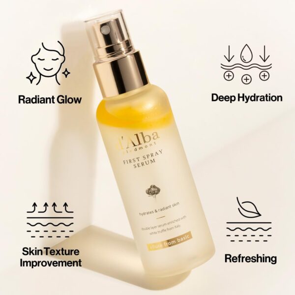 d'Alba Italian White Truffle First Spray Serum, Vegan Skin Care, Hydrating Face Moisturizer, Glow Serum for Radiant Skin, Non Comedogenic, All In One Mist, Korean Skin Care (3.38 fl oz / 100ml) - Image 6