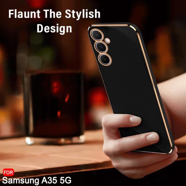TheGiftKart Luxurious Golden-Plated Back Cover Case for Samsung Galaxy A35 5G | Raised Lips for Camera & Screen Protection | ShockProof Design | Stylish Back Cover Case for Samsung A35 5G (TPU, Black) - Image 4