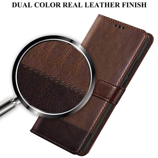 TheGiftKart Flip Back Cover Case for Samsung Galaxy S21 FE 5G | Dual-Color Leather Finish | Inbuilt Stand & Pockets | Wallet Style Flip Back Case Cover for Samsung Galaxy S21 FE 5G (Brown & Coffee) - Image 3