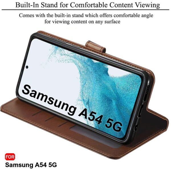 TheGiftKart Flip Back Cover Case for Samsung Galaxy A54 5G | Dual-Color Leather Finish | Inbuilt Stand & Pockets | Wallet Style Flip Back Case Cover for Samsung Galaxy A54 5G (Brown & Coffee) - Image 5
