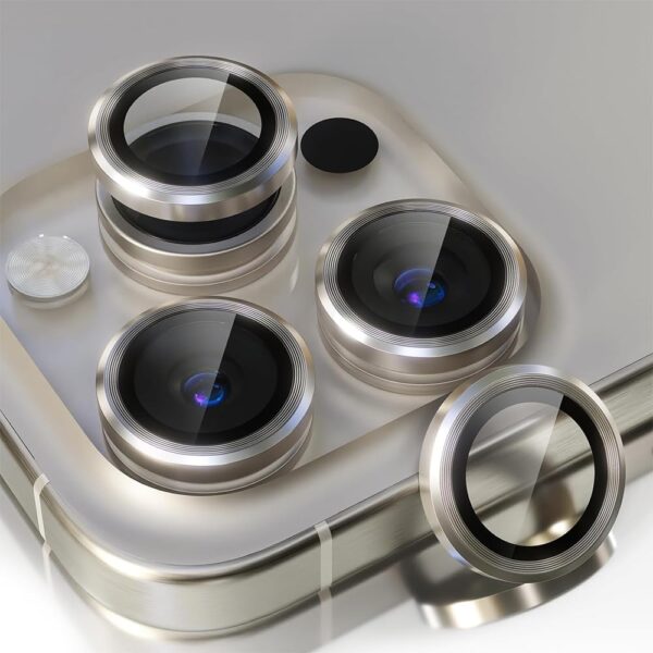 Amazon Brand - Solimo Camera Glass Lens Protector Ring For Apple iphone 15 Pro Case Friendly with Edge to Edge Coverage and Easy Installation (Natural Titanium) - Image 3