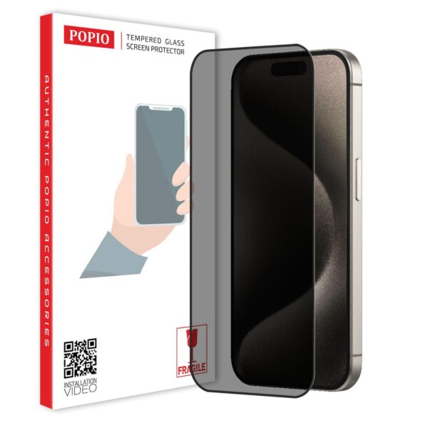 POPIO Privacy Tempered Glass Compatible for iPhone 15 Pro (Black) Edge to Edge Coverage with Easy Installation kit, Anti-Spy Tempered Glass Privacy Screen Protector - Image 2