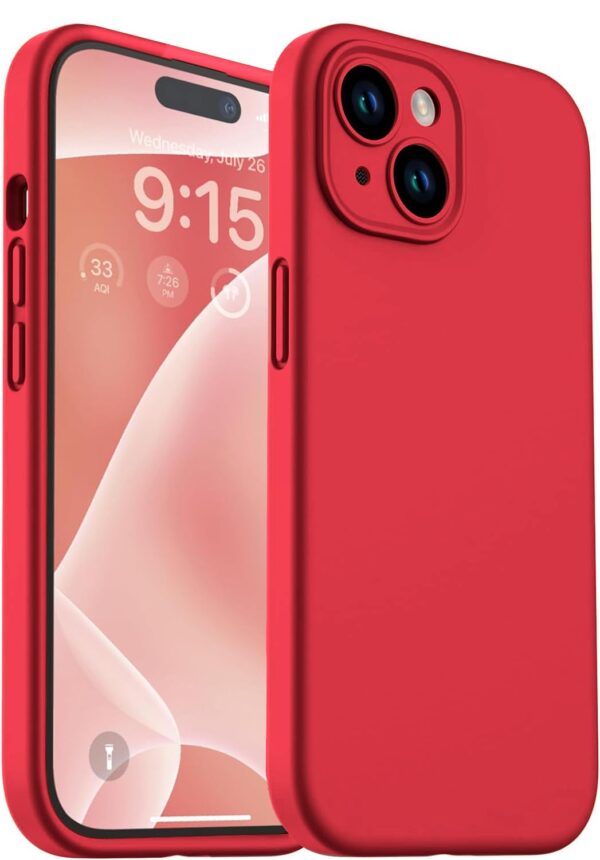 DIZORO Compatible for iPhone 15 Plus Camera Protection Case 6.7, Slim Liquid Silicone 3 Layers Full Covered Soft Gel Rubber Phone Case Protective Cover 6.7 Inch - Red - Image 2