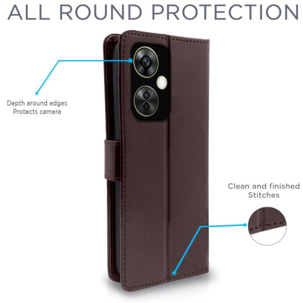 Pikkme OnePlus Nord Ce 3 Lite 5G Flip Cover Leather Finish | Inside TPU with Card Pockets | Wallet Stand and Shock Proof | Complete Protection Flip Case (Coffee) - Image 6